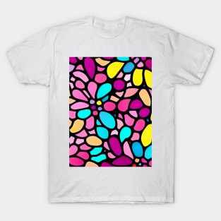 Colorful Bouquet of Flowers - Stained Glass Abstract Pattern T-Shirt